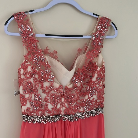 NIGHT STUDIO Coral Rhinestone PROM Embroidered Bodice  Bridesmaid Dress 8 - Picture 9 of 16